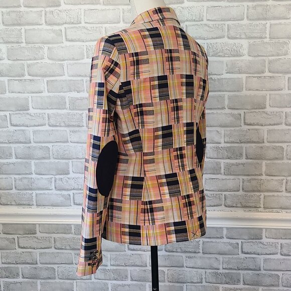 Tommy Hilfiger Patchwork Plaid Blazer Jacket Elbow Patches 8 Preppy Acadamia - Picture 3 of 9